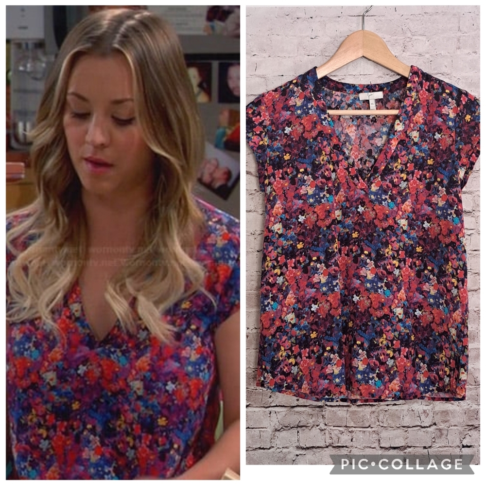 ASO The Big Bang Theory Penny Joie Rubina Silk Floral V-Neck Top XS